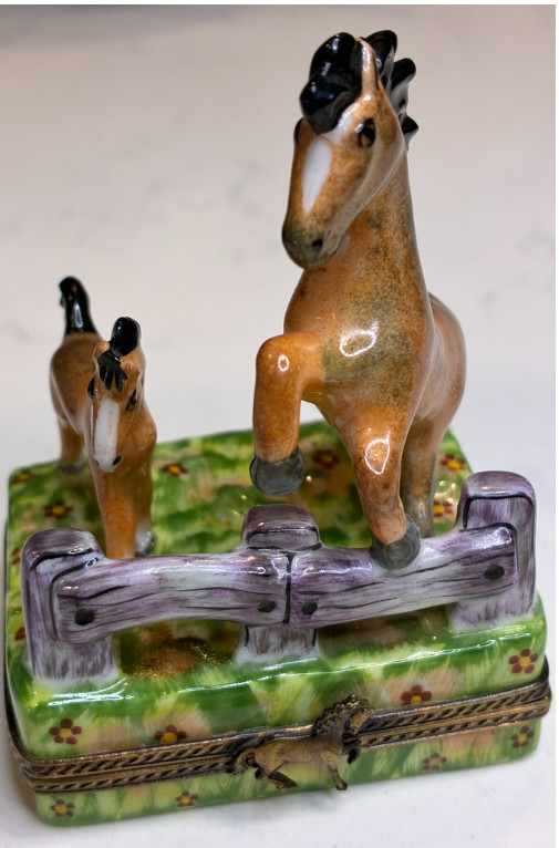 RARE Limoges Trinket Box, Horses in the Meadow\