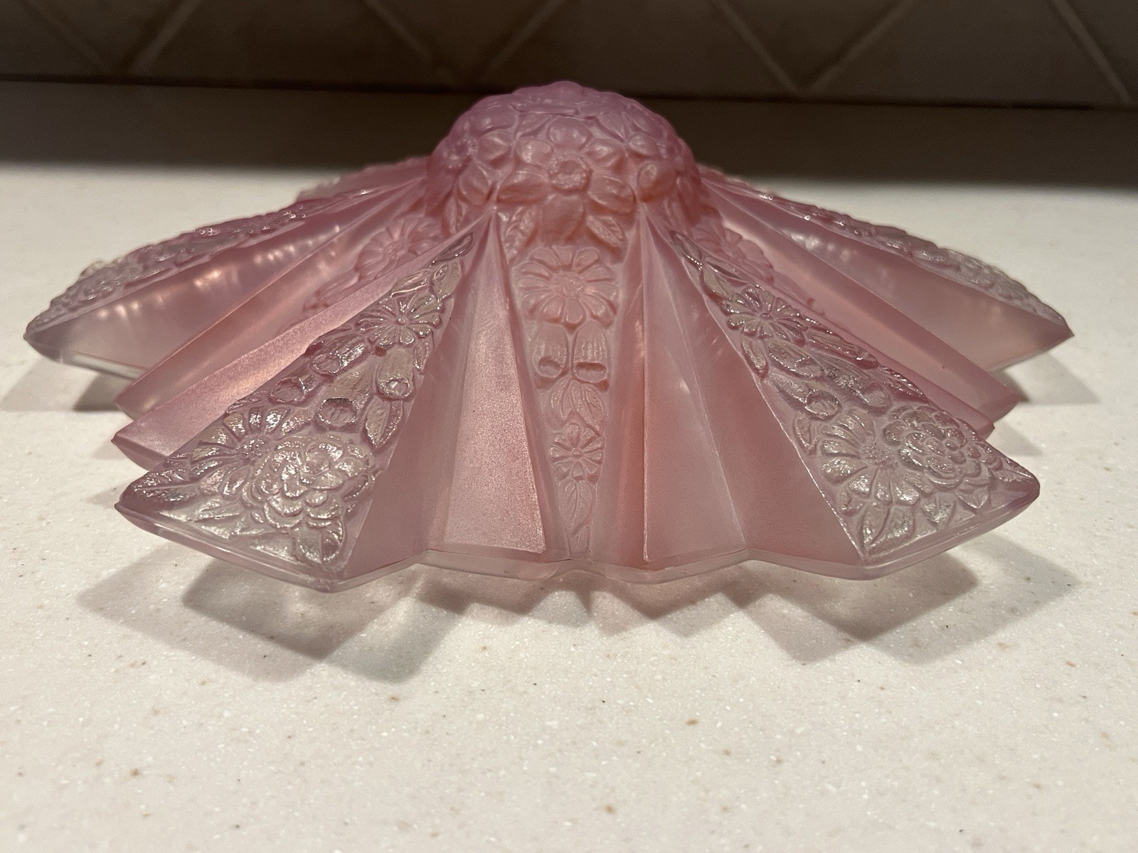 Antique Dark Pink Floral Glass Ceiling Fixture Shade