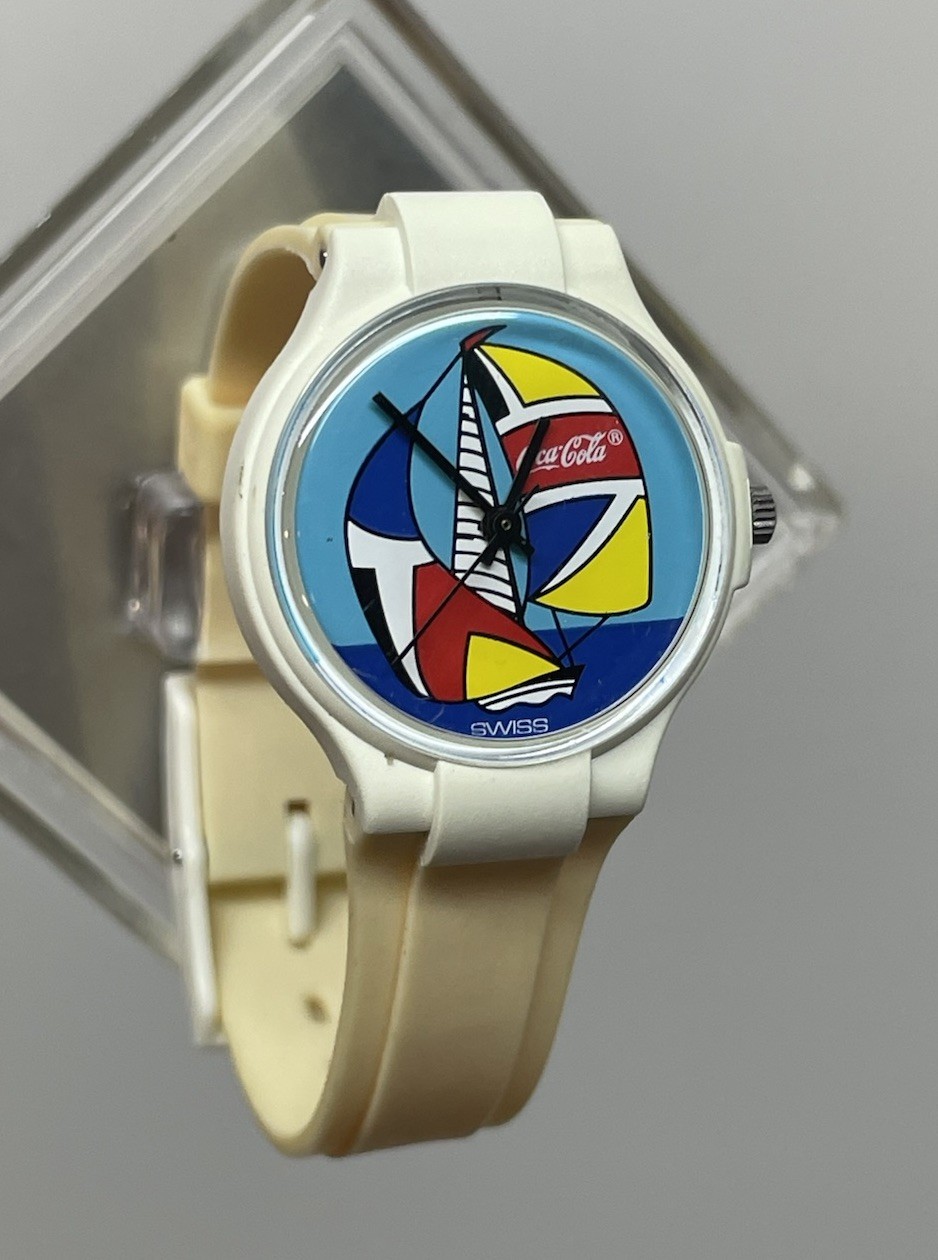 Vtg Coca Cola Watch Promo Swatch Nautical Maritime Sailboats 25mm Watch RARE Vtg Coca Cola Watch Promo Swatch Nautical Maritime Sailboats 25mm Watch RARE