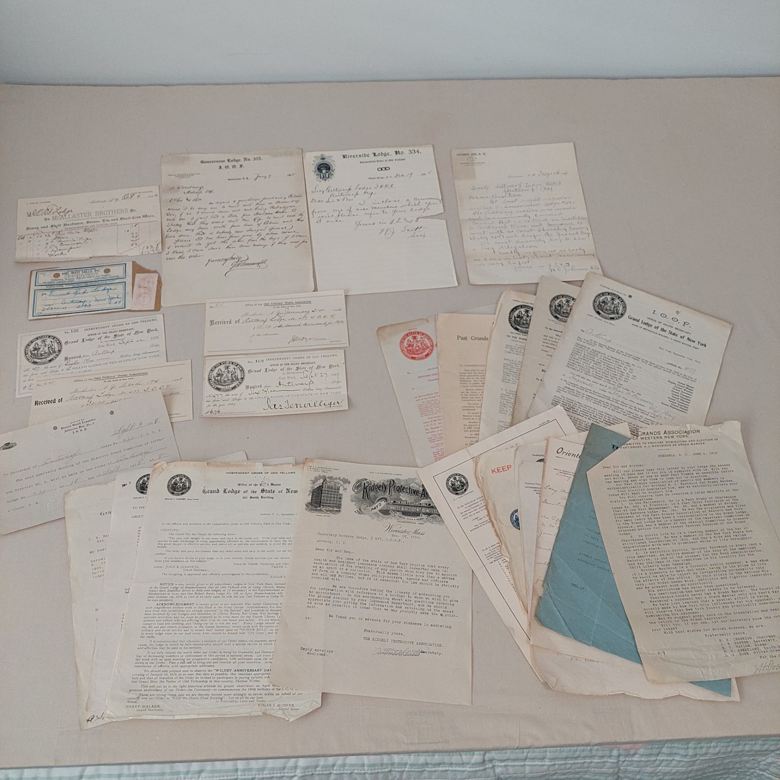 Vintage I.O.O.F Odd Fellows Ephemera Lot 1890s-1910s Letters Receipts NY