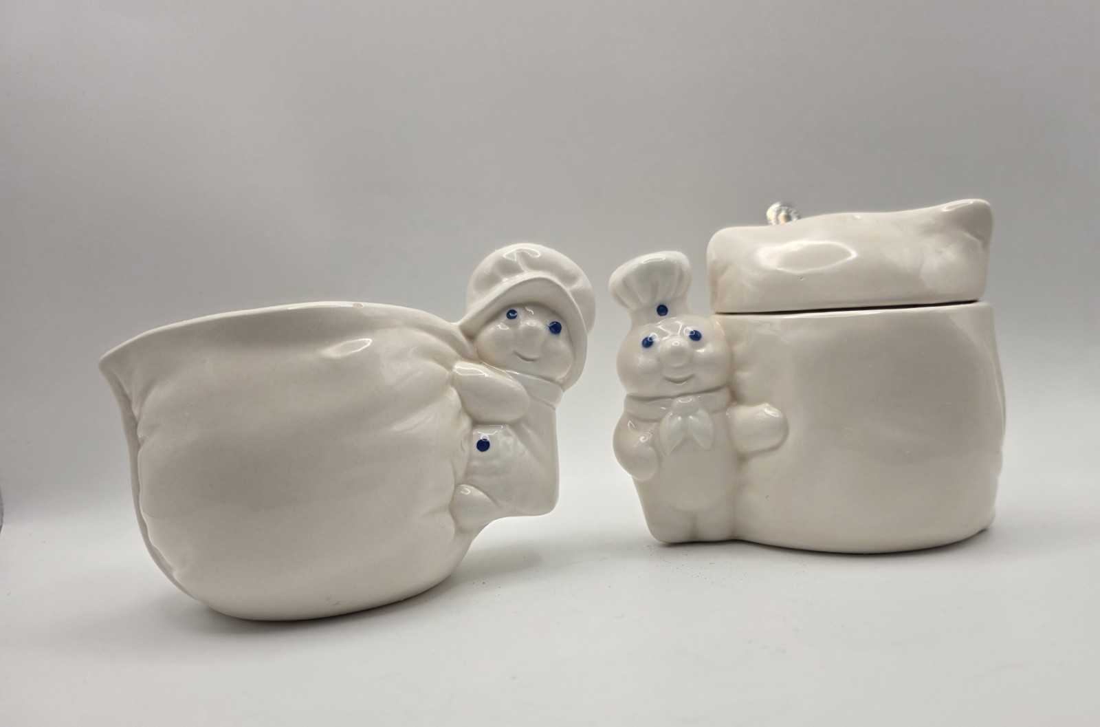 Vintage 1988 Pillsbury Doughboy Ceramic Creamer & Sugar Bowl Set