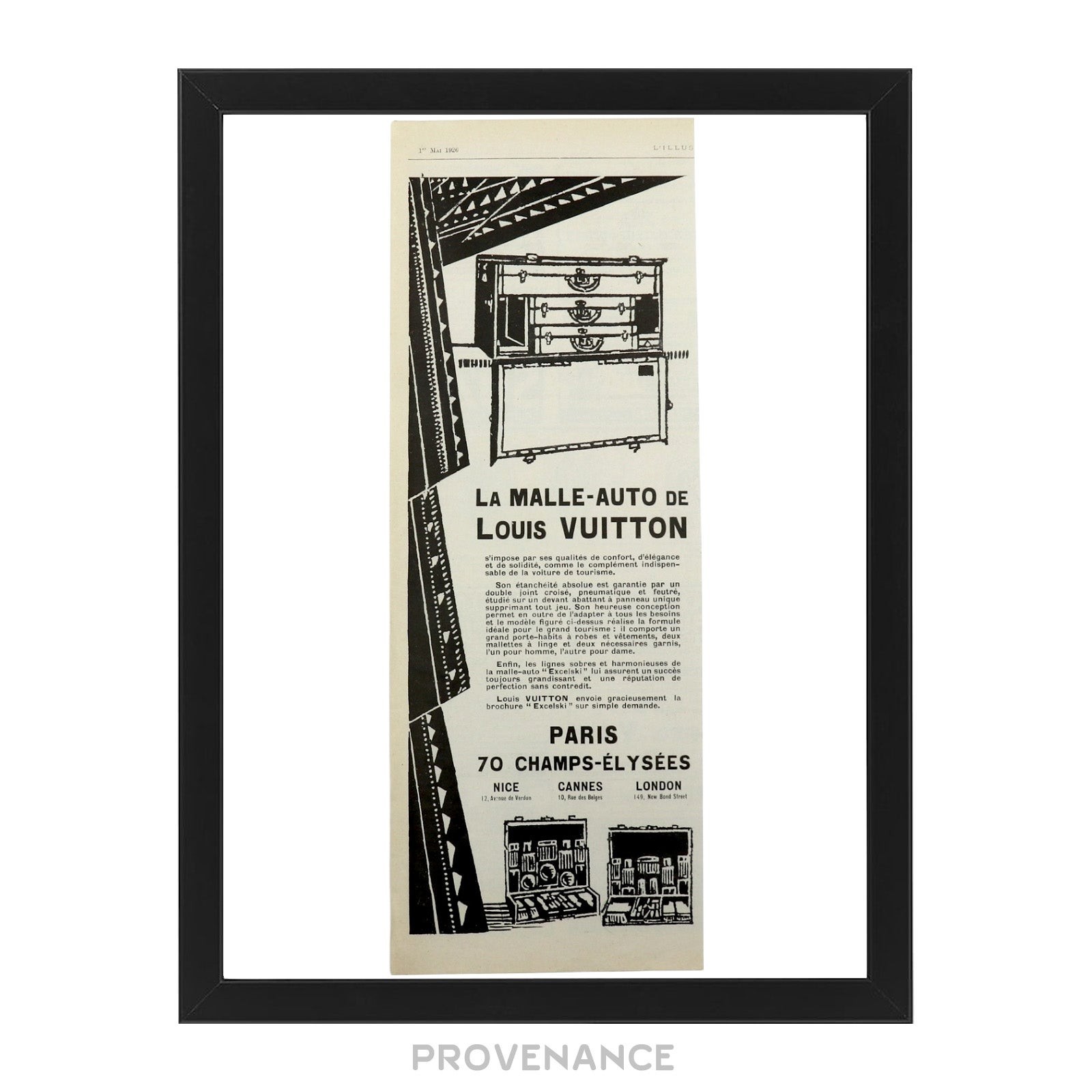 🔴 Louis Vuitton Antique Vintage Newsprint Ad - MALLE-AUTO.