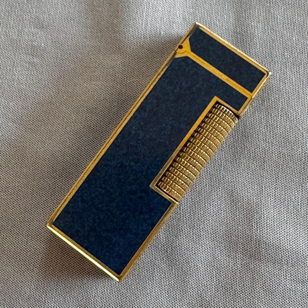 Dunhill Lacquer Lapis Roller Gas Lighter Blue Gold Vintage Collectible