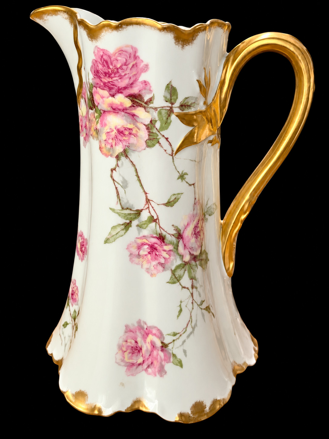 Antique Haviland Limoges France Porcelain Pitcher Pink Roses Heavy Gold Gilt Antique Haviland Limoges France Porcelain Pitcher Pink Roses Heavy Gold Gilt