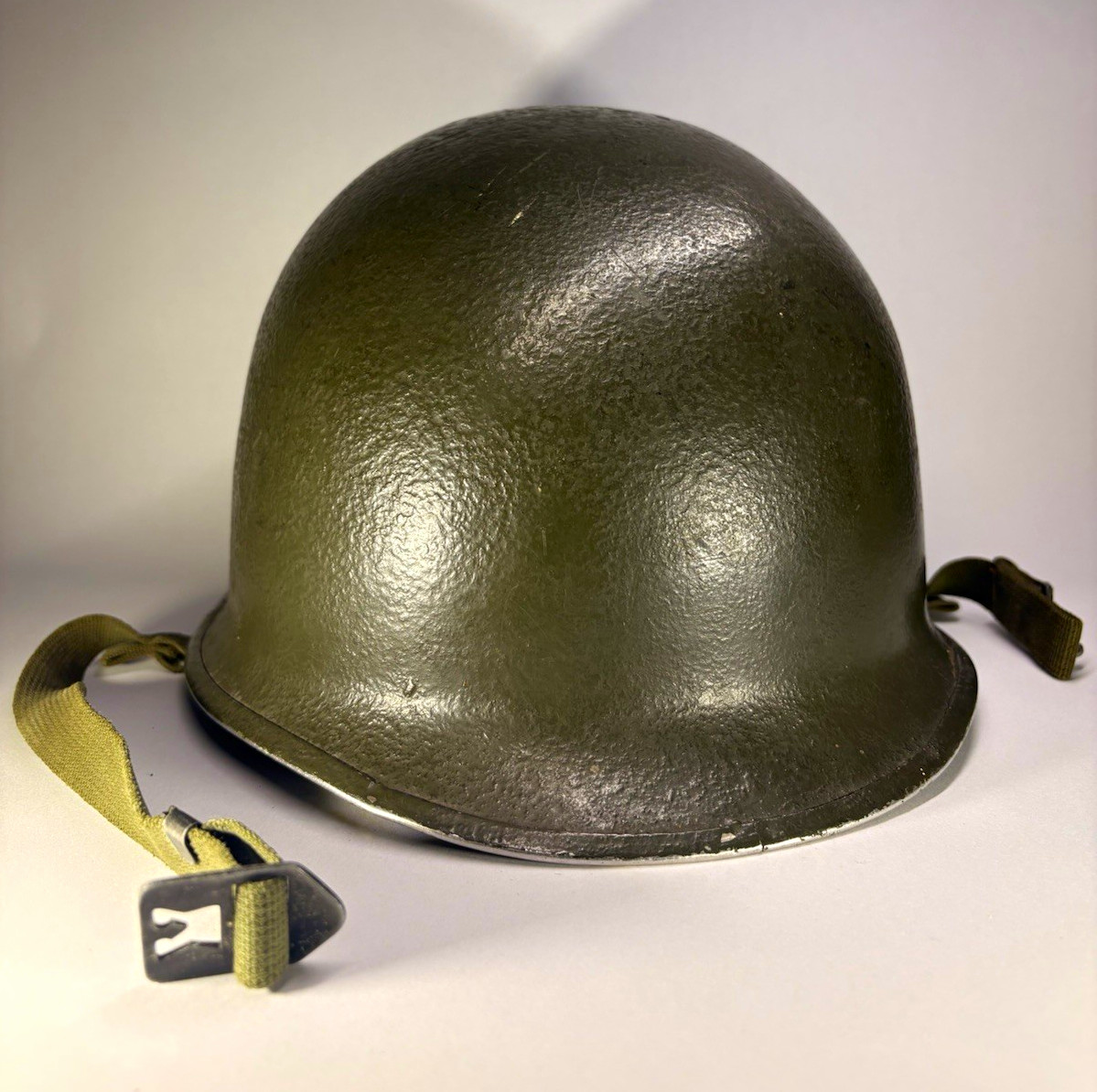 WWII US M1 Helmet Front Seam Swivel Bale Original Paint MSA Liner WW2