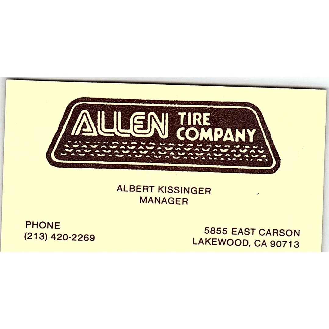 Albert Kissinger Allen Tire Company Lakewood CA Vintage Business Card SE3-B14 Albert Kissinger Allen Tire Company Lakewood CA Vintage Business Card SE3-B14