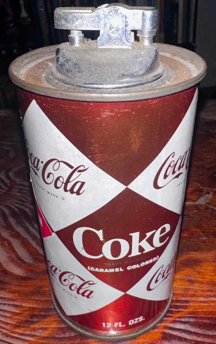 Vintage 1960s Coca-Cola Can Lighter WORKING Diamond Harlequin Pattern Table Top Vintage 1960s Coca-Cola Can Lighter WORKING Diamond Harlequin Pattern Table Top