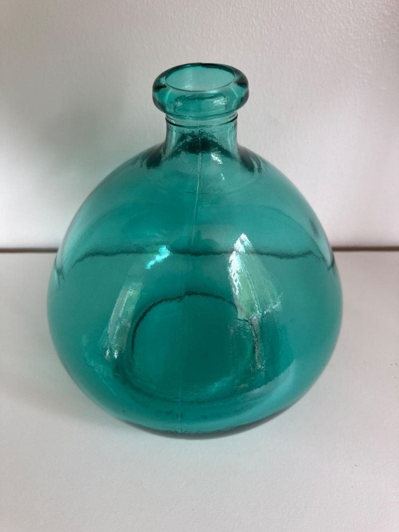 Vidrios San Miguel Bulb Vase 100% Recycled Glass Aqua Blue Handmade Spain