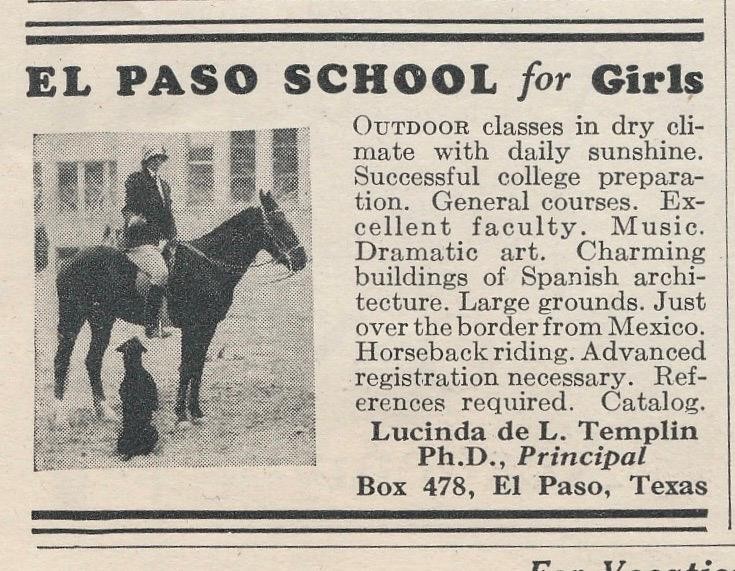 Magazine Ad - 1928 - El Paso school for girls - El Paso, TX