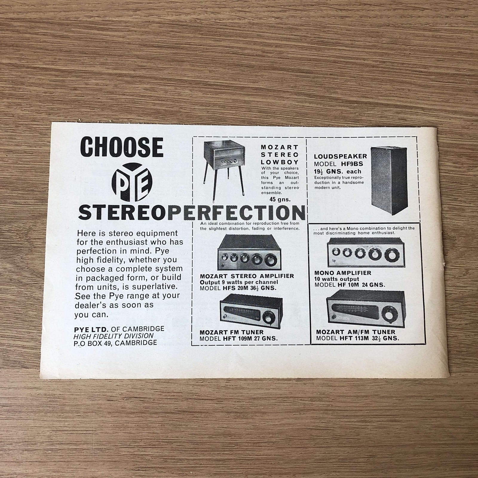 GRAM218 MAGAZINE ADVERT 5X8 PYE MOZART STEREO AMPLIFIER