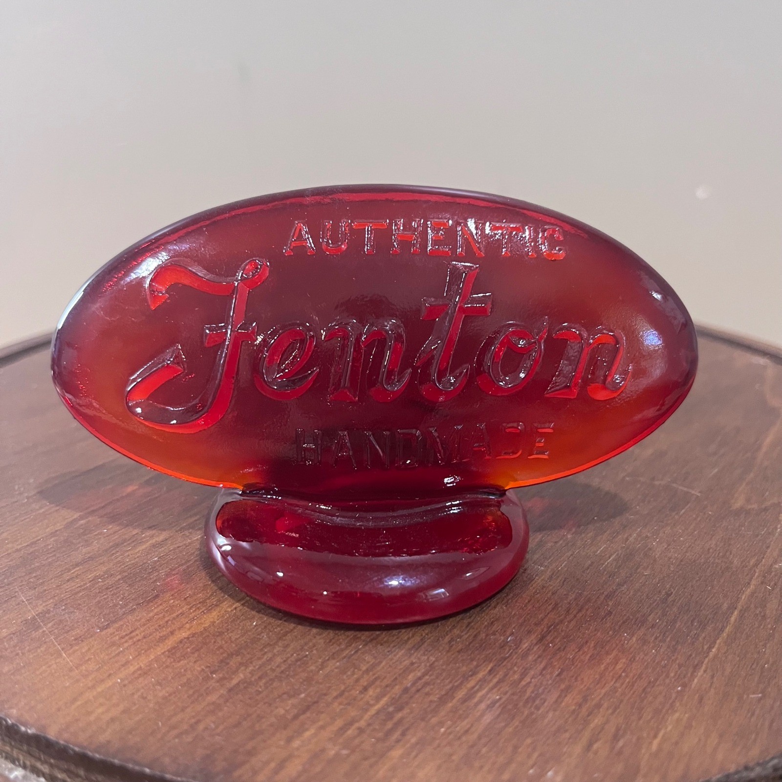 Vtg Fenton Glass Dealer Sign Red Amberina Cadmium Glow Logo Plaque 4\