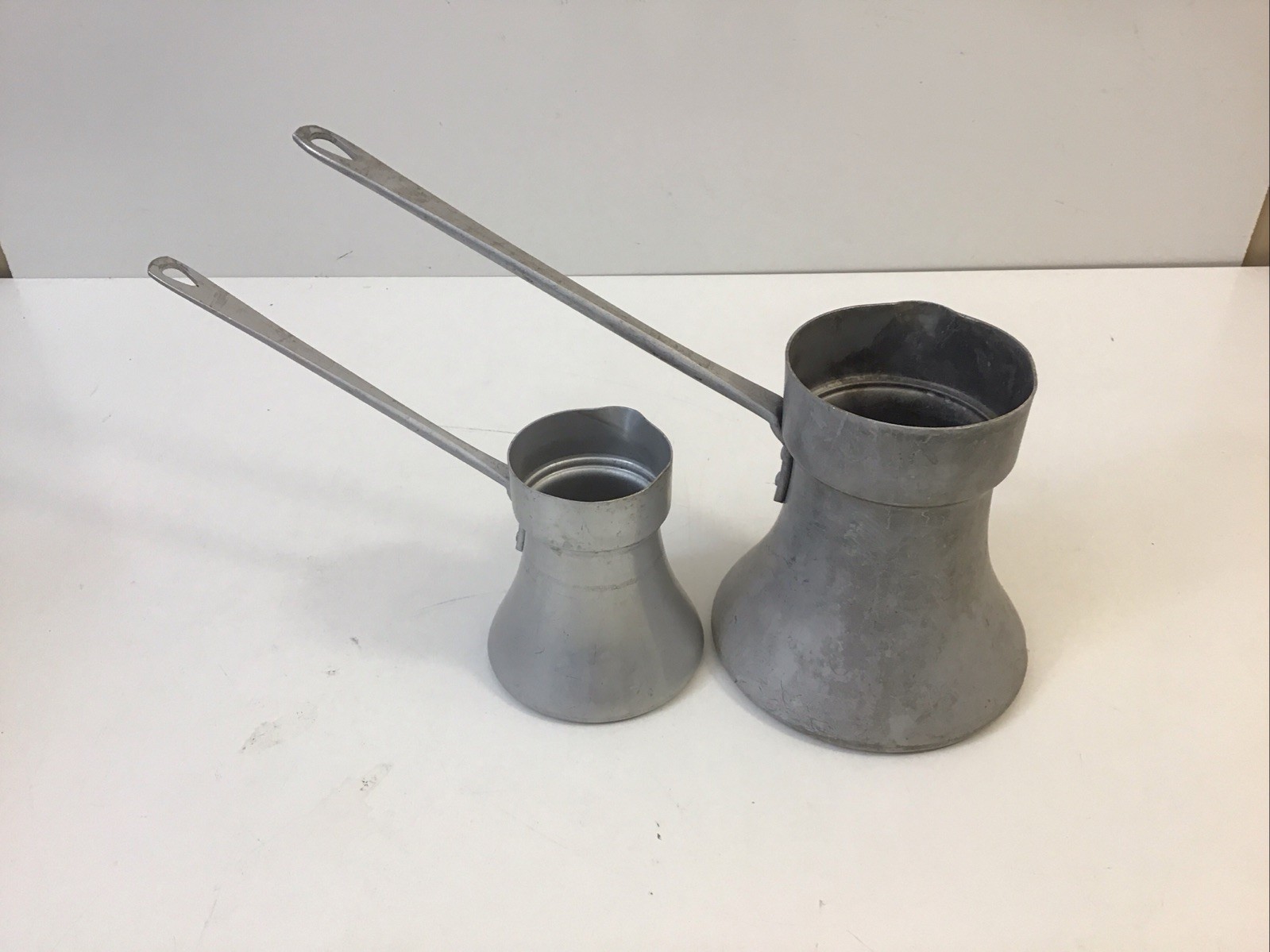 2 Vintage Unis France Tournus Aluminum Measuring Cups Dippers 1/4 and 1/2 Liter