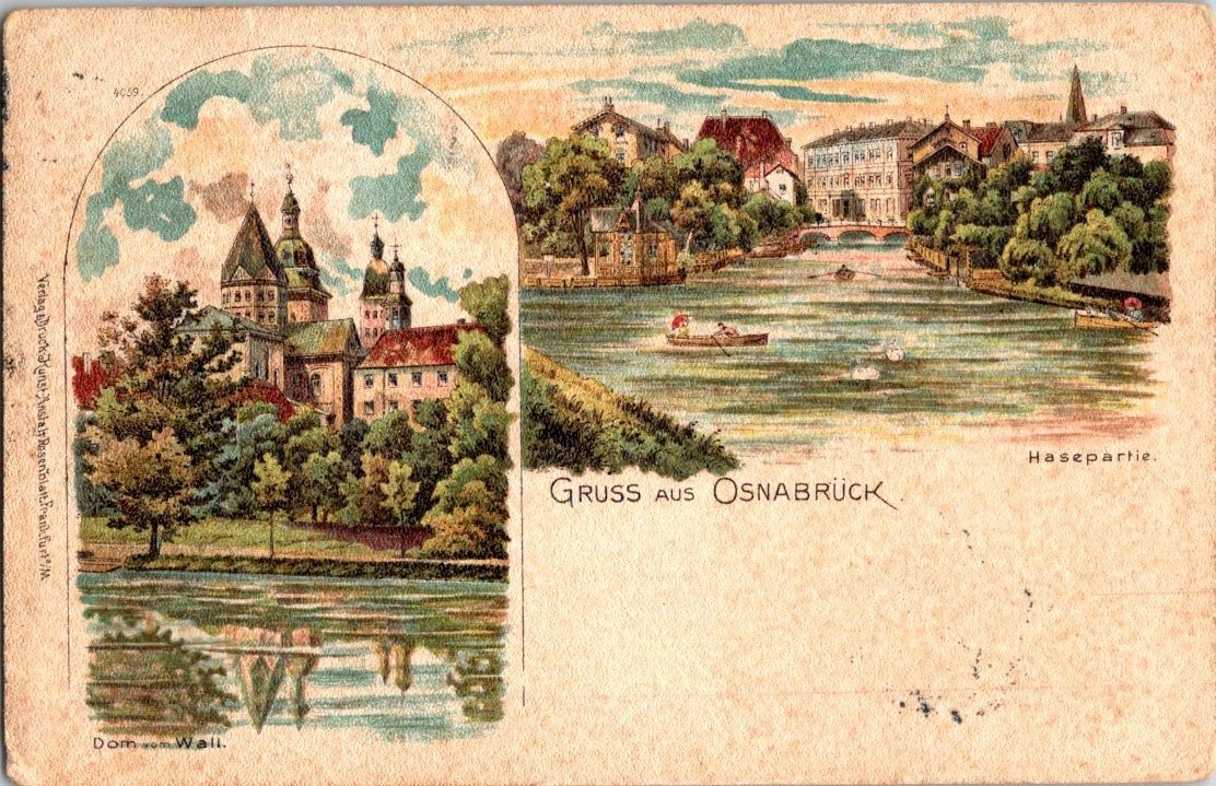 Vintage 1900 Gruss Aus Osnabrück German Postcard Hasepartie Dom Vintage 1900 Gruss Aus Osnabrück German Postcard Hasepartie Dom