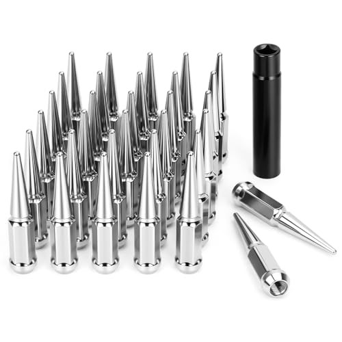 14mmx1.5 Spike Lug Nuts, 32PCS Chrome M14x1.5 Lug Nut, 4.4 inch Tall Closed End