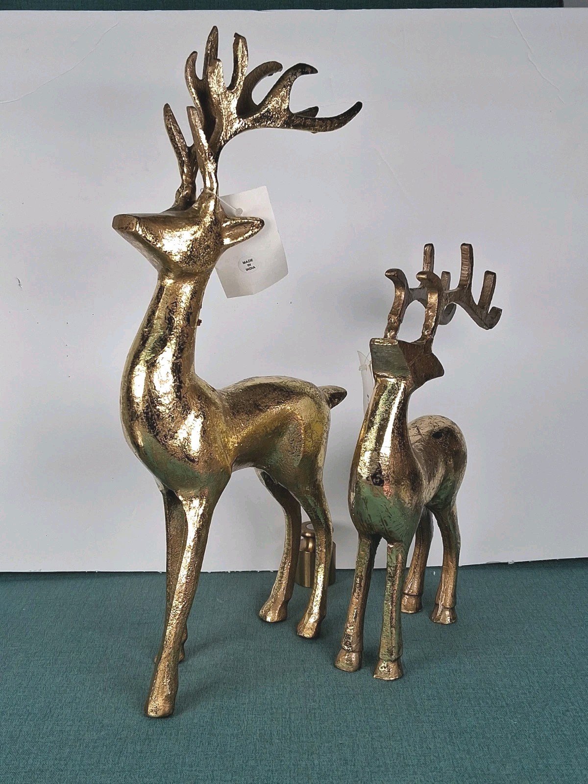 2 India Brass Deer Buck Reindeer Figures 16\ 2 India Brass Deer Buck Reindeer Figures 16\
