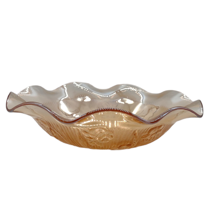 Jeannette Glass Iris and Herringbone Bowl Scalloped Edge Iridescent 11.5” Vtg
