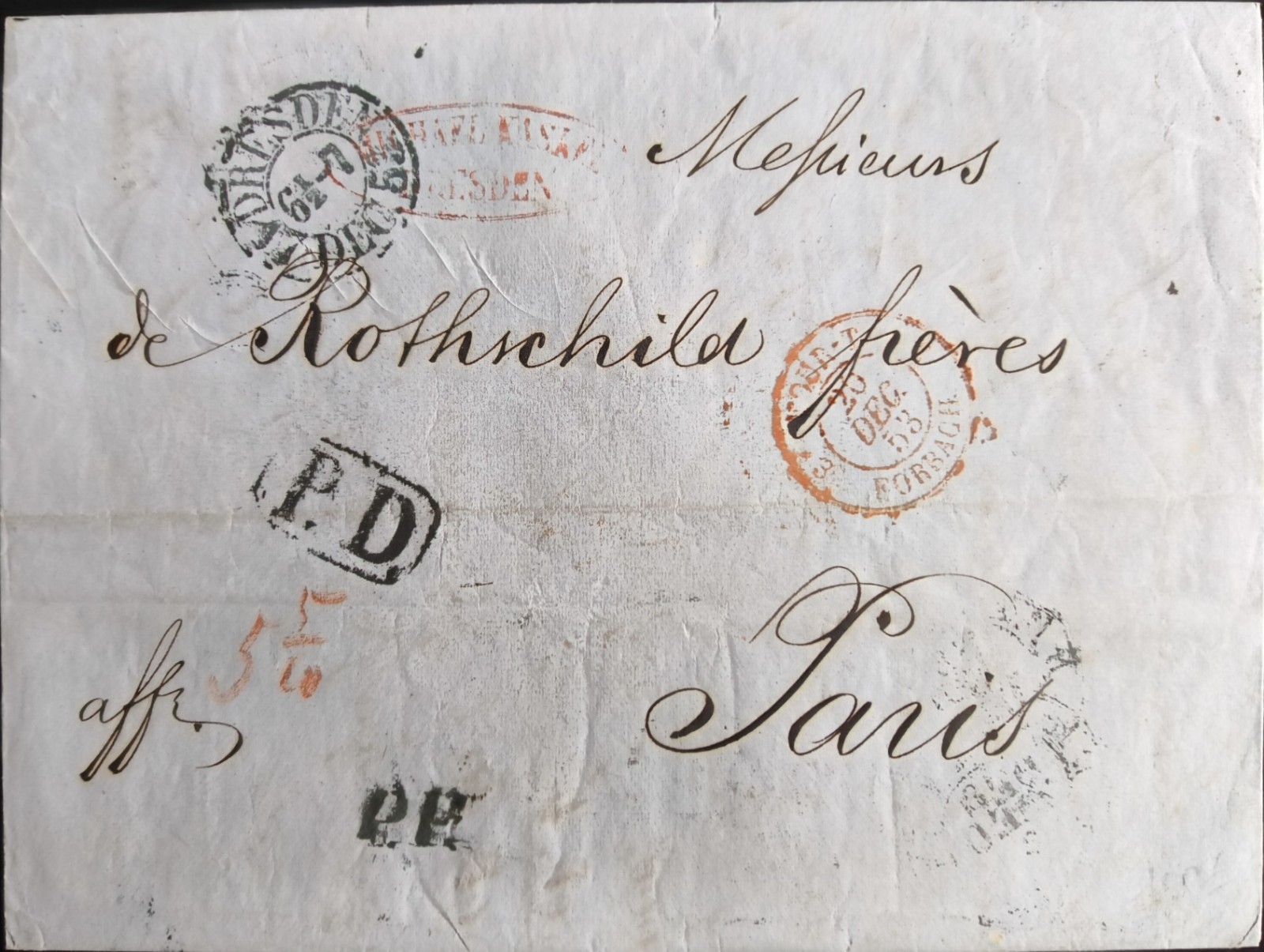 RARE 1853 Original Rothschild Paris Letter Folded Manuscript READ DESCRIPTION 