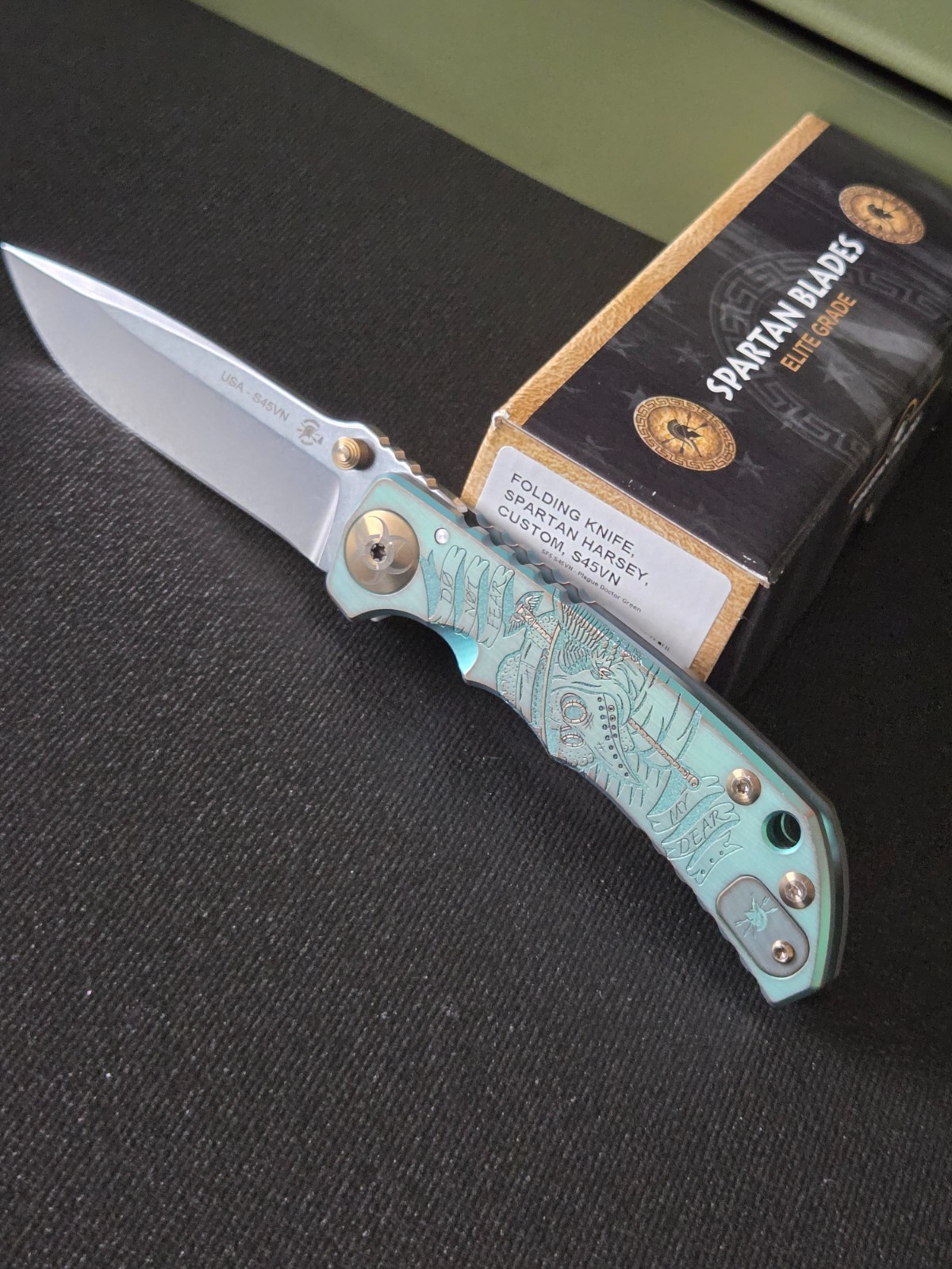 Spartan Blades Harsey Folder SF5 Green Plague Doctor Titanium Knife Spartan Blades Harsey Folder SF5 Green Plague Doctor Titanium Knife