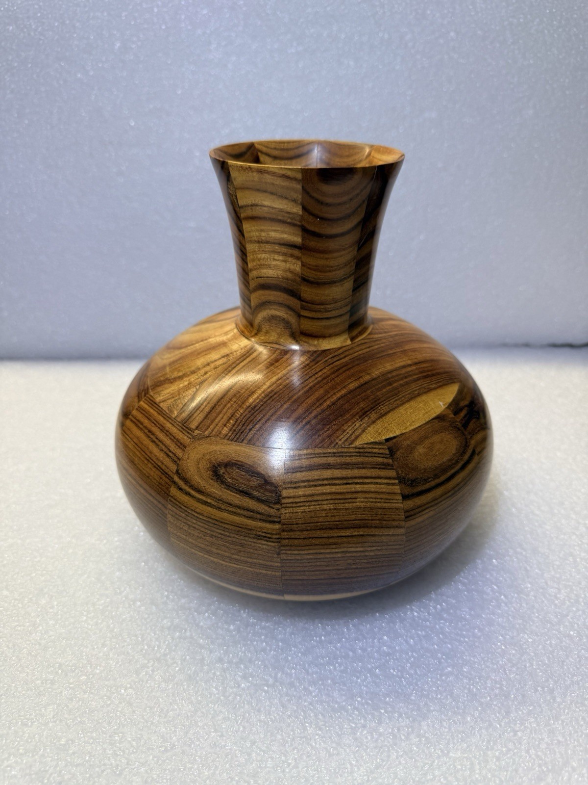 Vintage Handcrafted Segmented Turned Wood Vase Signed #886 MCM 7.5 X 8” Vintage Handcrafted Segmented Turned Wood Vase Signed #886 MCM 7.5 X 8”