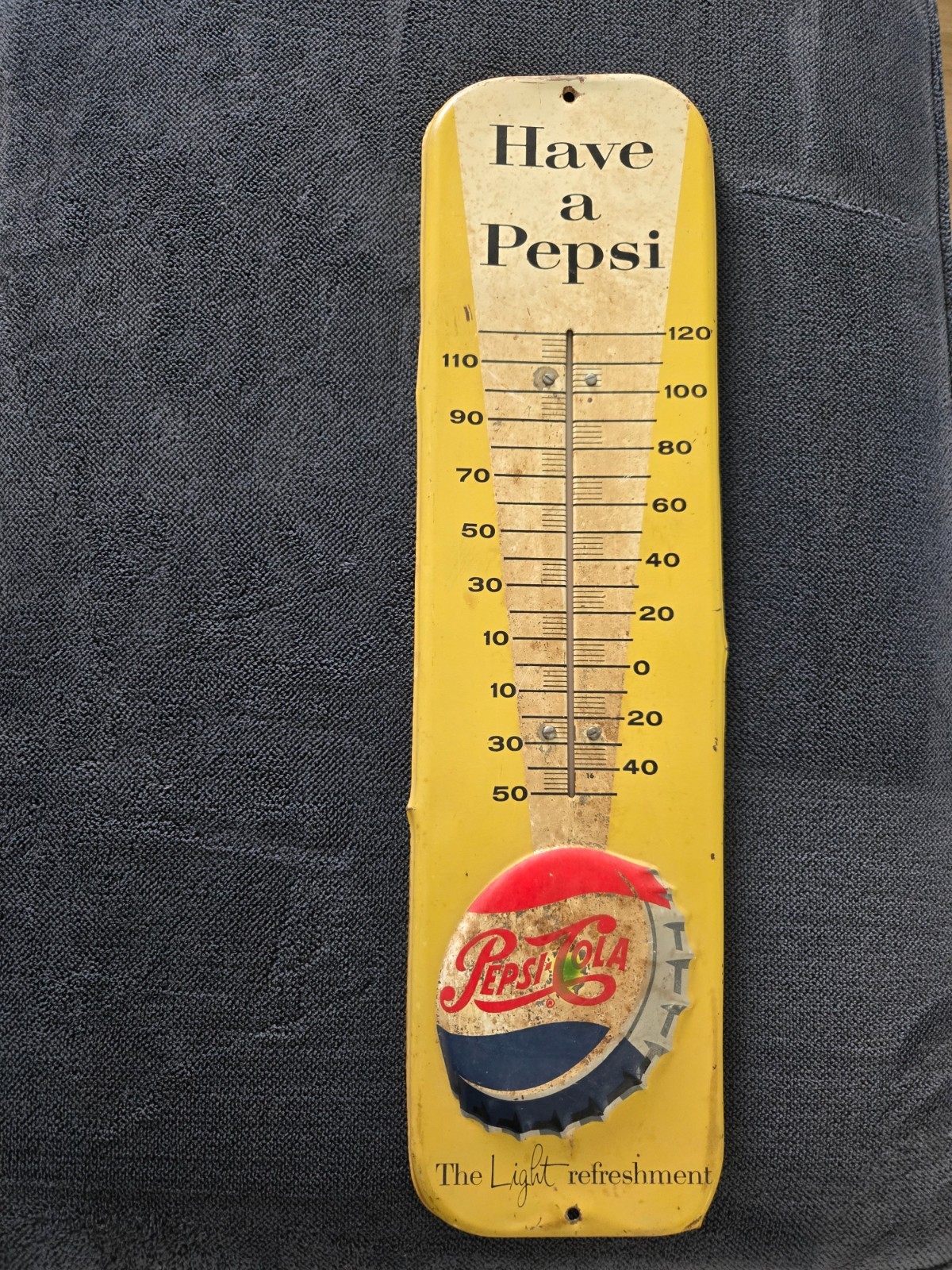 Vintage 1950’s Have A Pepsi The Light Refreshment Thermometer 27”H X 7 1/4\