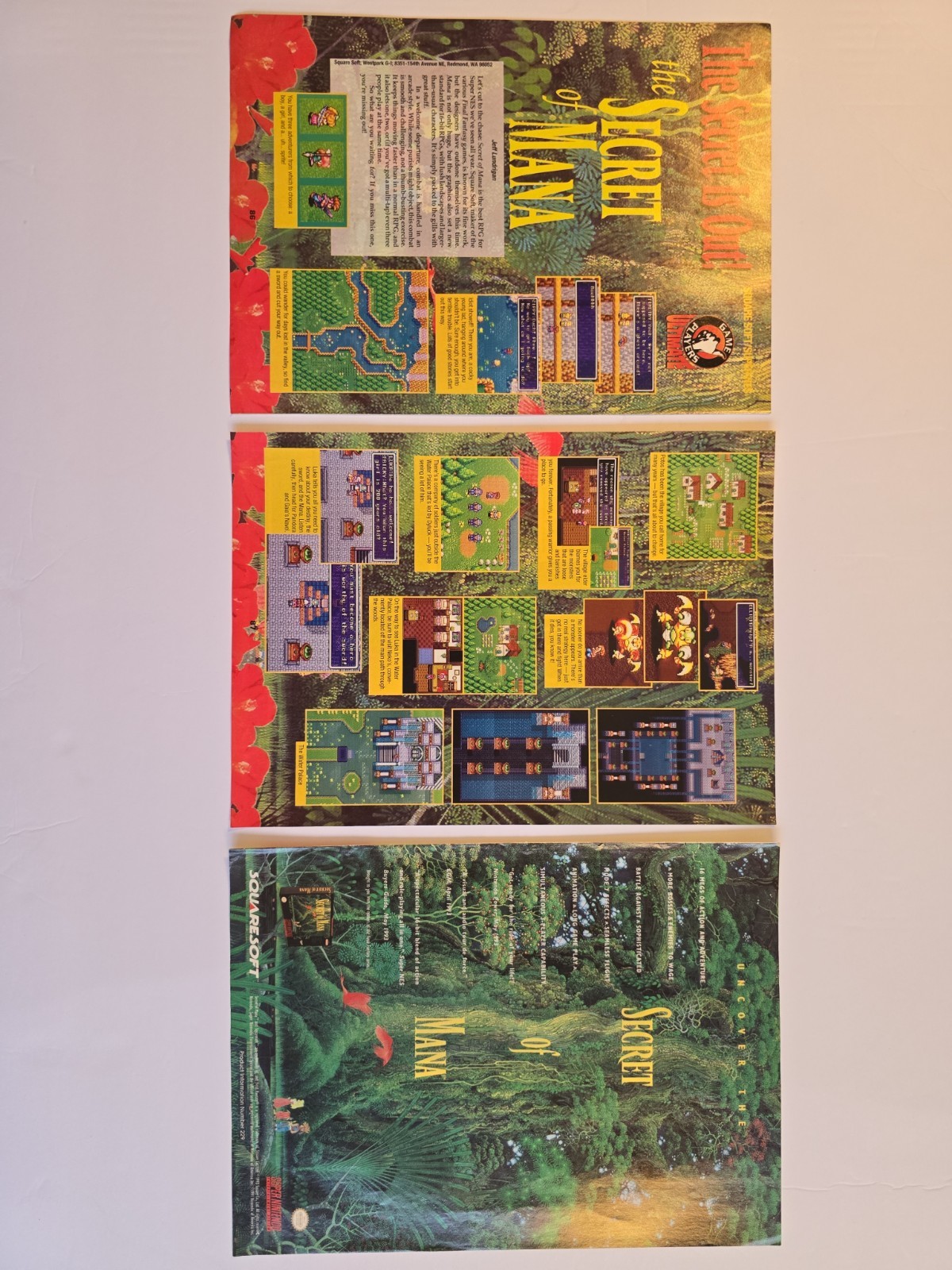 ​ORIGINAL 1993 Secret of Mana 3-Page Lot: Full-Page Ad + 2-Page Game Feature