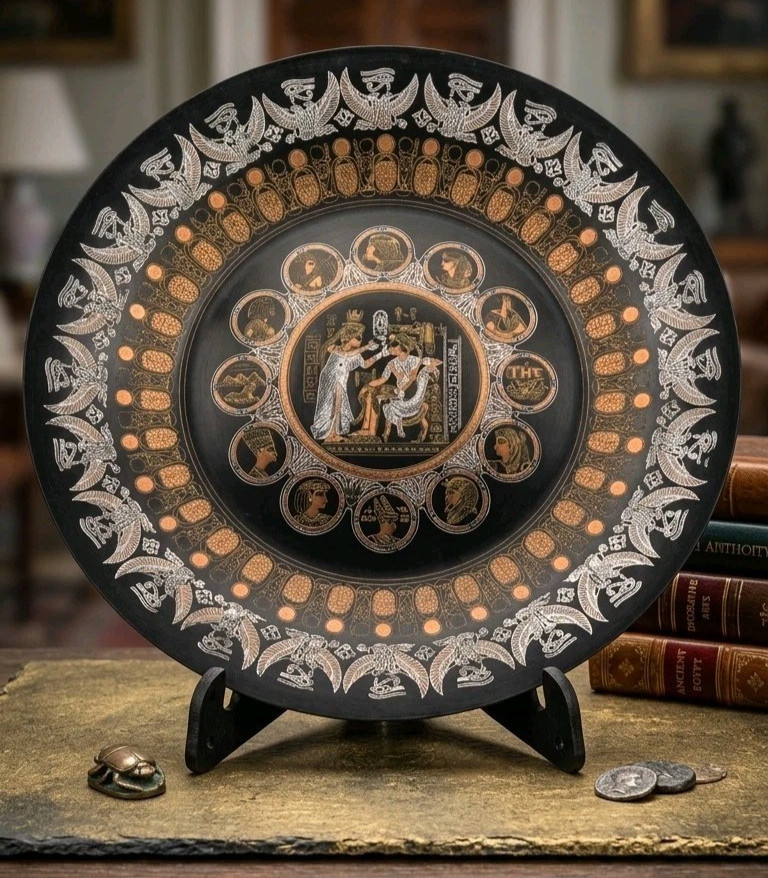 VTG Mid-Century Egyptian Revival Metal Hanging Decorative Plate King Tutankhamun