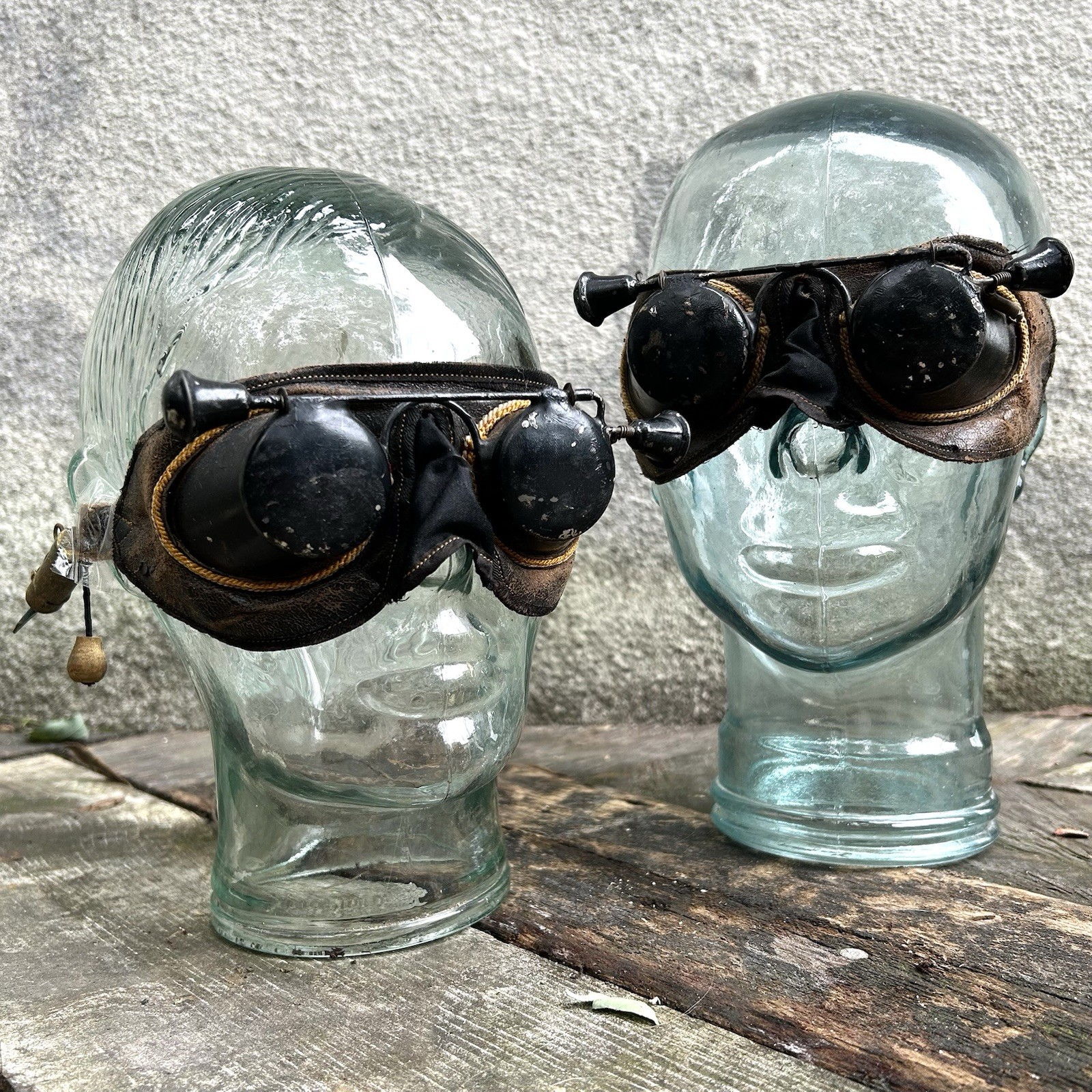 Antique 1890s - 1910s Lot of 2 Fraternal Hoodwink Goggles Masonic Odd Fellows