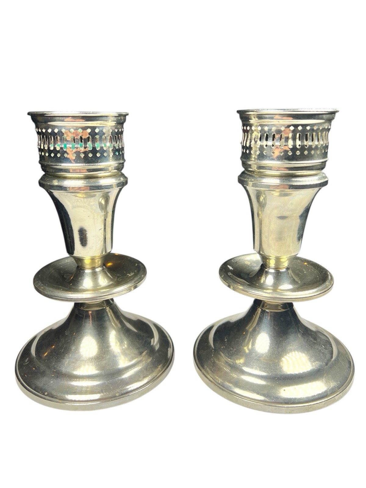 Antique W.S. Wenzel Nickel Silver Candlesticks Pair Victorian Art Nouveau 