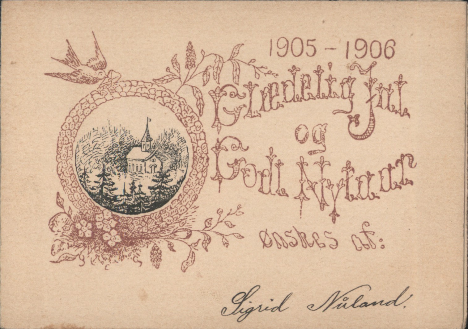 New Year Dates Merry Christmas & Happy 1905-1906 with Winter Church Scene New Year Dates Merry Christmas & Happy 1905-1906 with Winter Church Scene