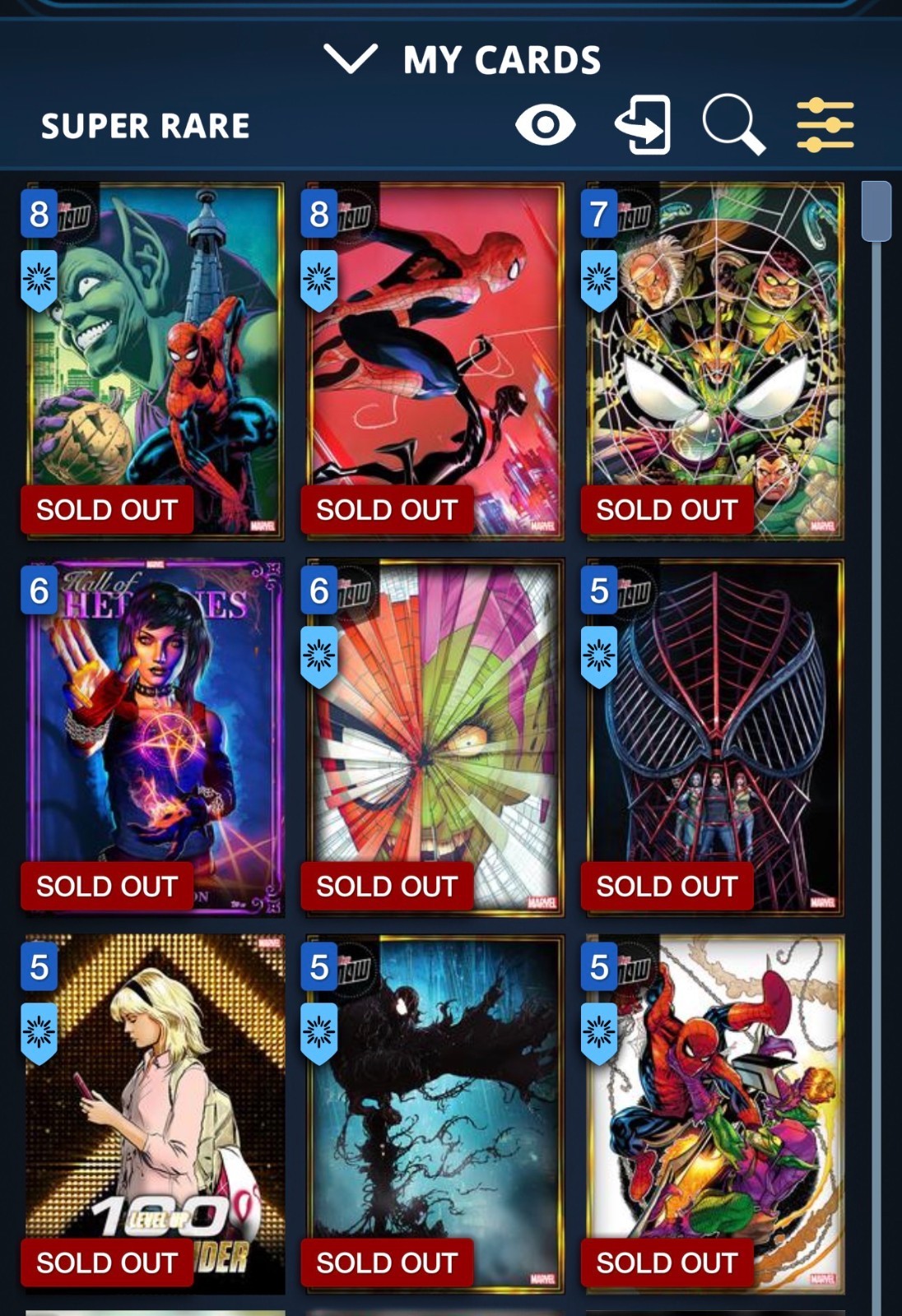Topps Marvel Collect - 9 Regular/3 Now|VIP 2023-2025 Non-Award Super Rare (SRs) Topps Marvel Collect - 9 Regular/3 Now|VIP 2023-2025 Non-Award Super Rare (SRs)