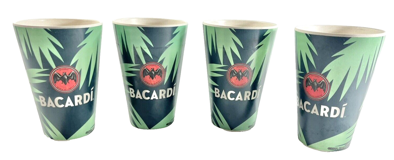 Bacardi Promotional Palm Tree Green Set of 4 Acrylic Bar Tumbler Cups Bacardi Promotional Palm Tree Green Set of 4 Acrylic Bar Tumbler Cups
