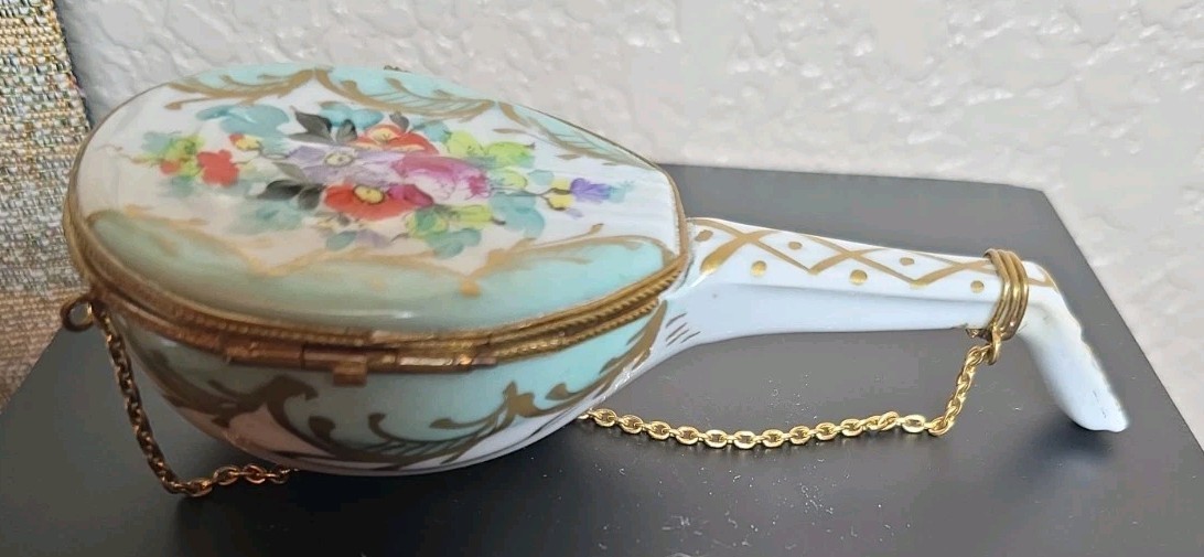 Vintage French Porcelain Mandolin Trinket Box - Hand Painted Floral Sèvres Style