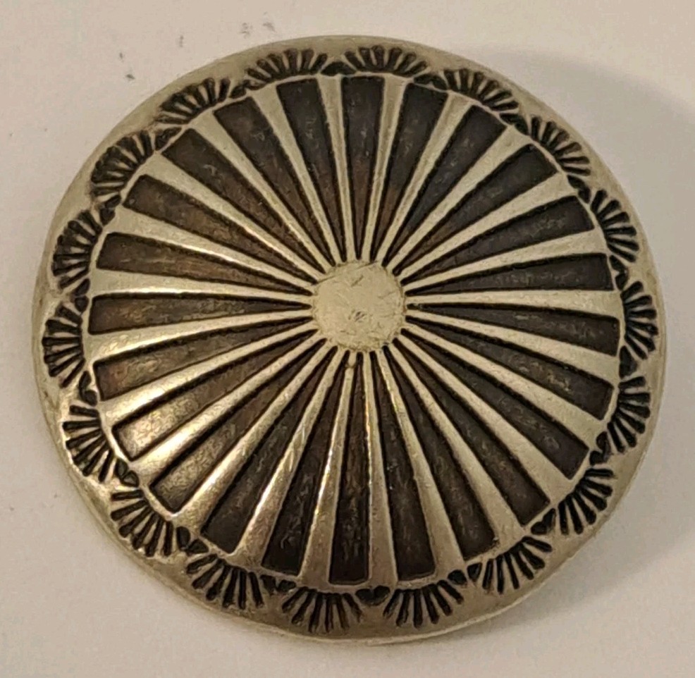Vintage Sterling Silver Native American Hand Stamped Concho Round NAVAJO BUTTON Vintage Sterling Silver Native American Hand Stamped Concho Round NAVAJO BUTTON