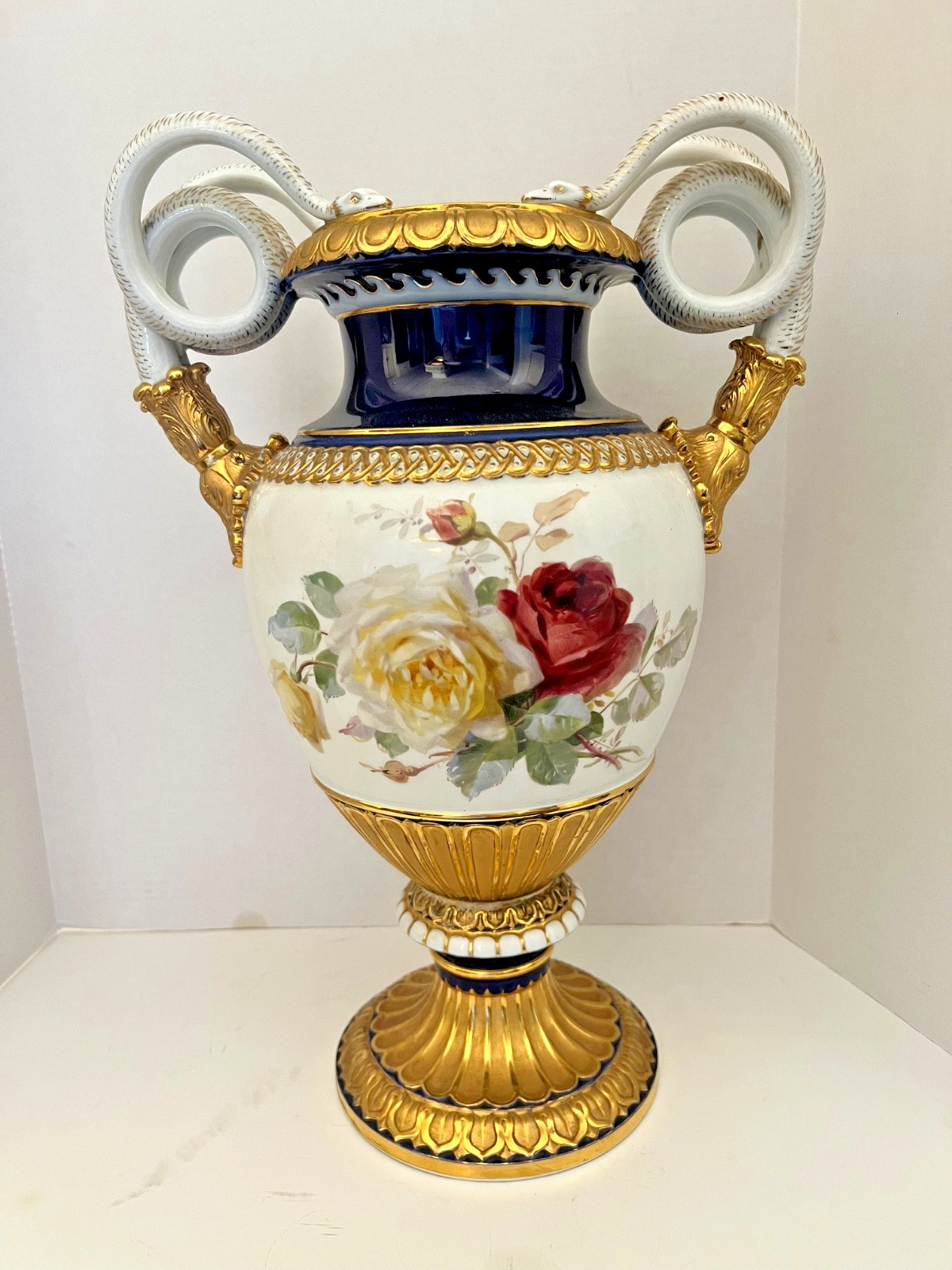 19-inch Meissen Snake-Handled Porcelain Vase 19-inch Meissen Snake-Handled Porcelain Vase