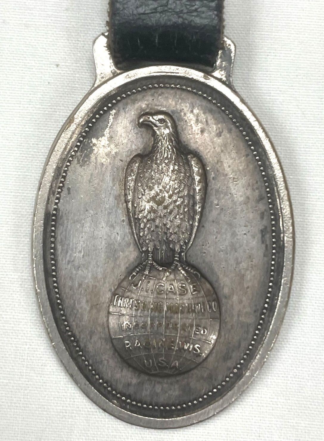 VINTAGE J I CASE THRESHING MACHINE CO RACINE ABE EAGLE GLOBE WATCH FOB C1910-20S VINTAGE J I CASE THRESHING MACHINE CO RACINE ABE EAGLE GLOBE WATCH FOB C1910-20S