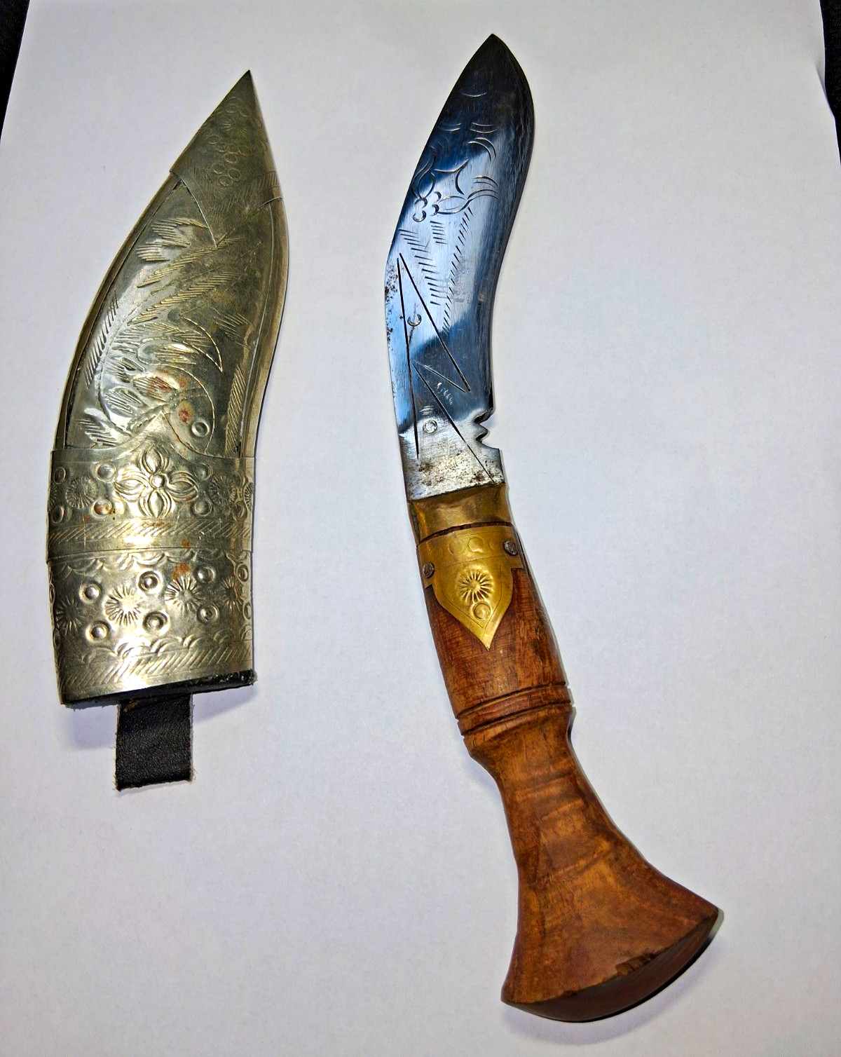 Vintage Nepalese Gurkha Kukri Knife with Decorated Metal Sheath