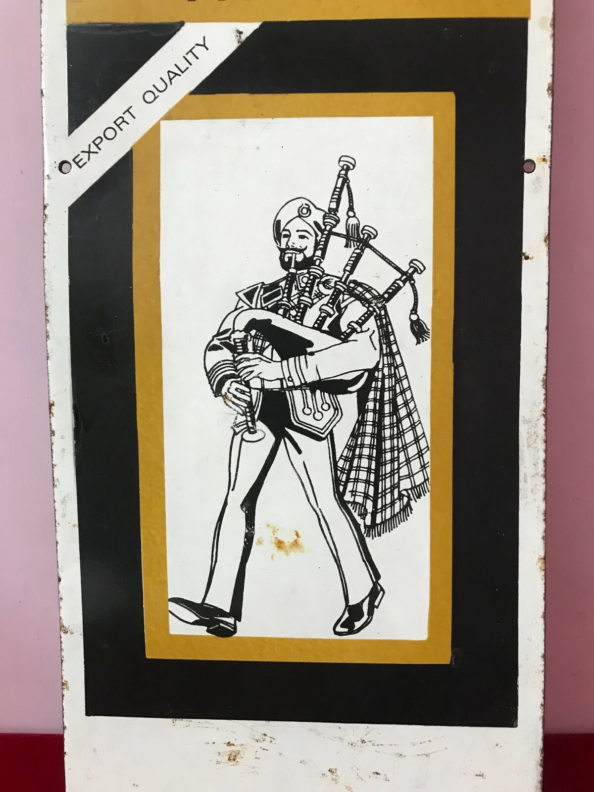 Antique Vintage Advt Tin Enamel Porcelain Sign Board Bagpiper Scotch Whisky D57