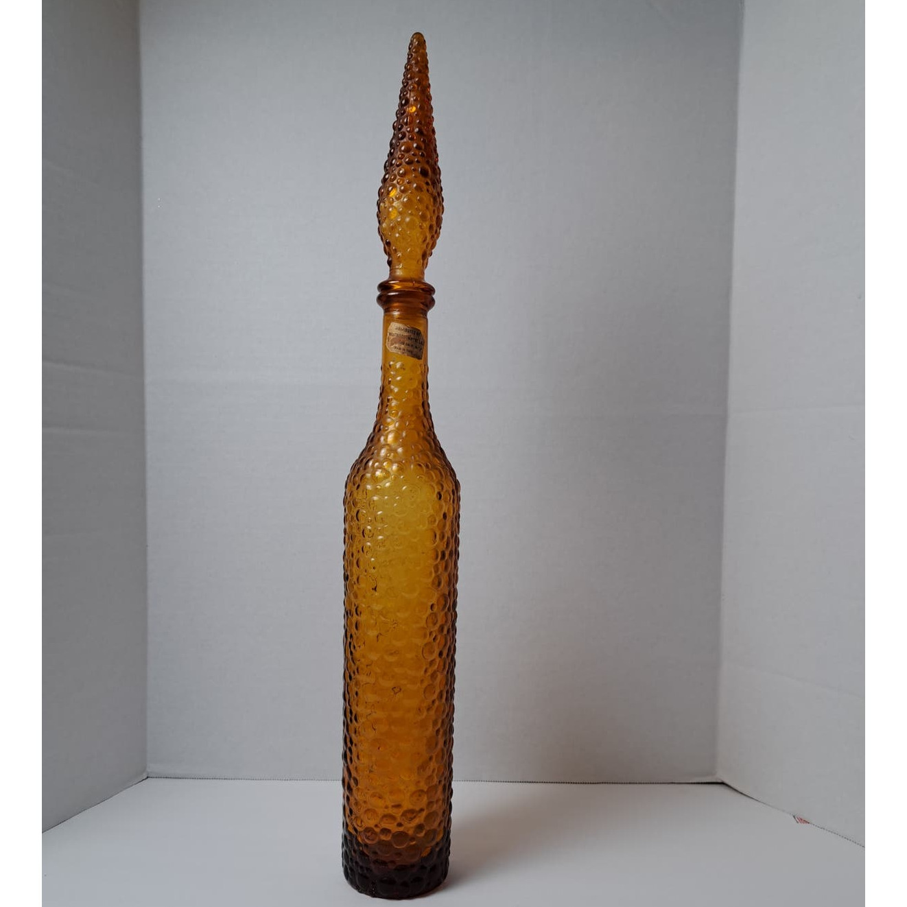 Mid-Century Amber Italy Italian Glass Empoli Geni Carafe Hobnail Decanter 60'S