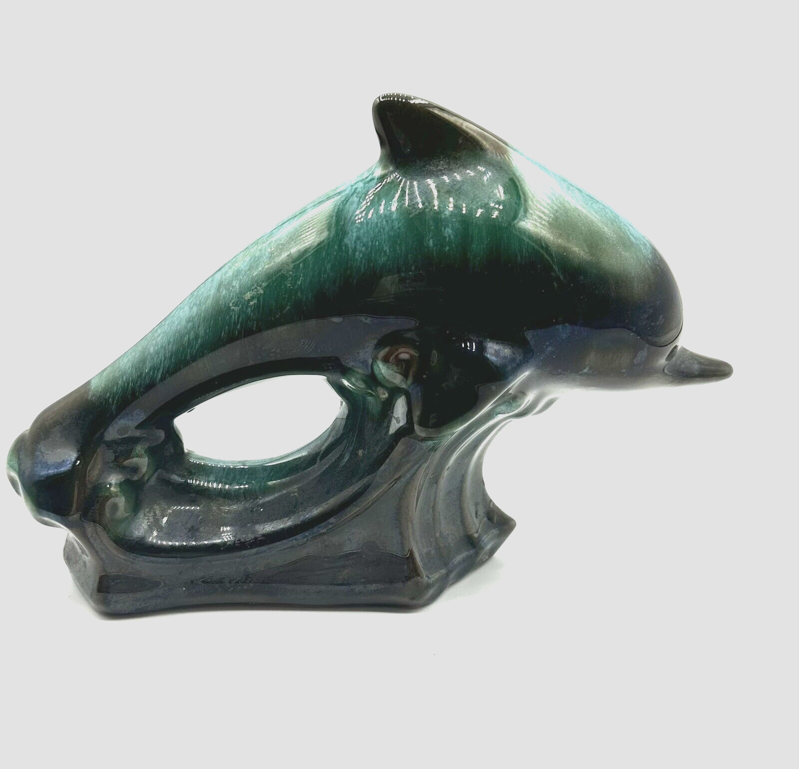 Blue Mountain Pottery Dolphin Ceramic Figurine Green Turquoise