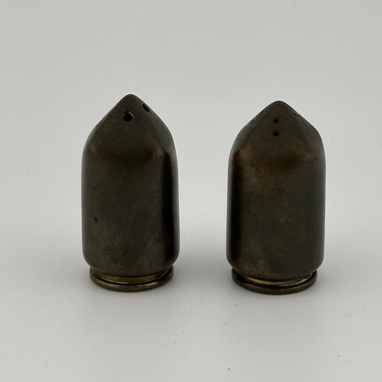 1943 WWII Trench Art Salt Pepper Shakers 20MM Shell MK2 2 1/4” WW2