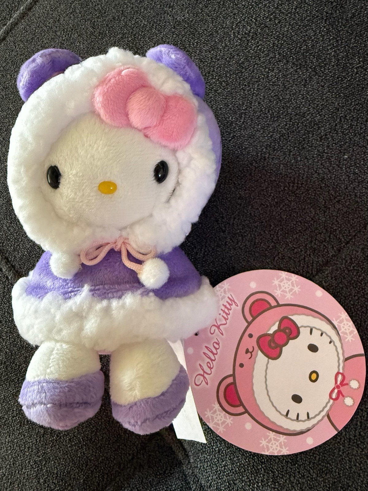 Sanrio Hello Kitty Holiday Christmas Purple Teddy Bear Parka Plush 5.5\ Sanrio Hello Kitty Holiday Christmas Purple Teddy Bear Parka Plush 5.5\