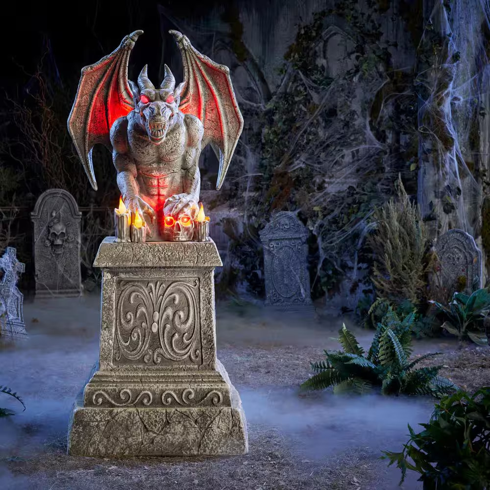 Gargoyle 5.5 FT Grave and Bones LED Eyes Halloween Decor Outdoor Gargoyle 5.5 FT Grave and Bones LED Eyes Halloween Decor Outdoor