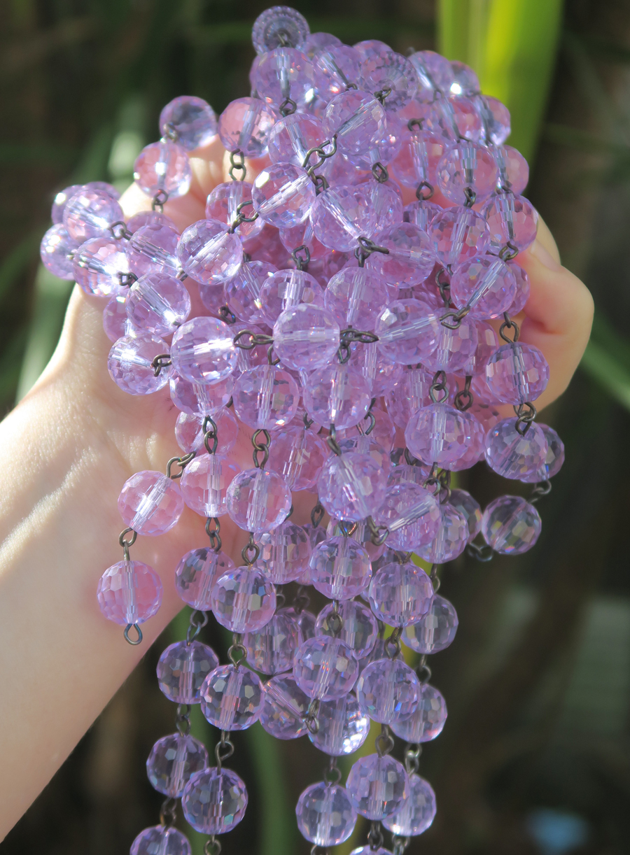 2feet Violet lavender purple glass bead prism chain strand part brass lamp 2feet Violet lavender purple glass bead prism chain strand part brass lamp