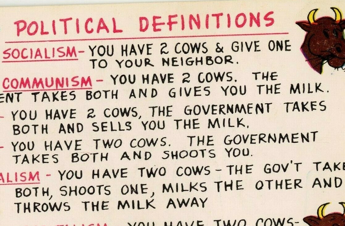 Political Definitions Postcard Laff Gram  Socialism Nazism Comedic Vintage Bull
