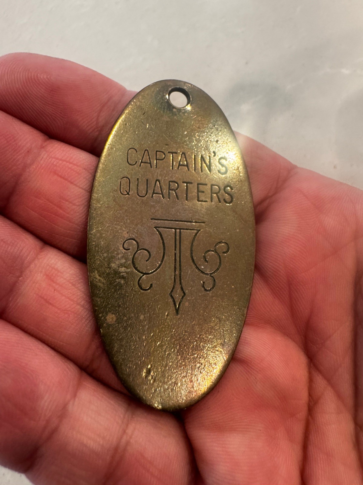 Vintage Captain's quarters Brass Souvenir Keychain fob nautical spear anchor tag Vintage Captain's quarters Brass Souvenir Keychain fob nautical spear anchor tag