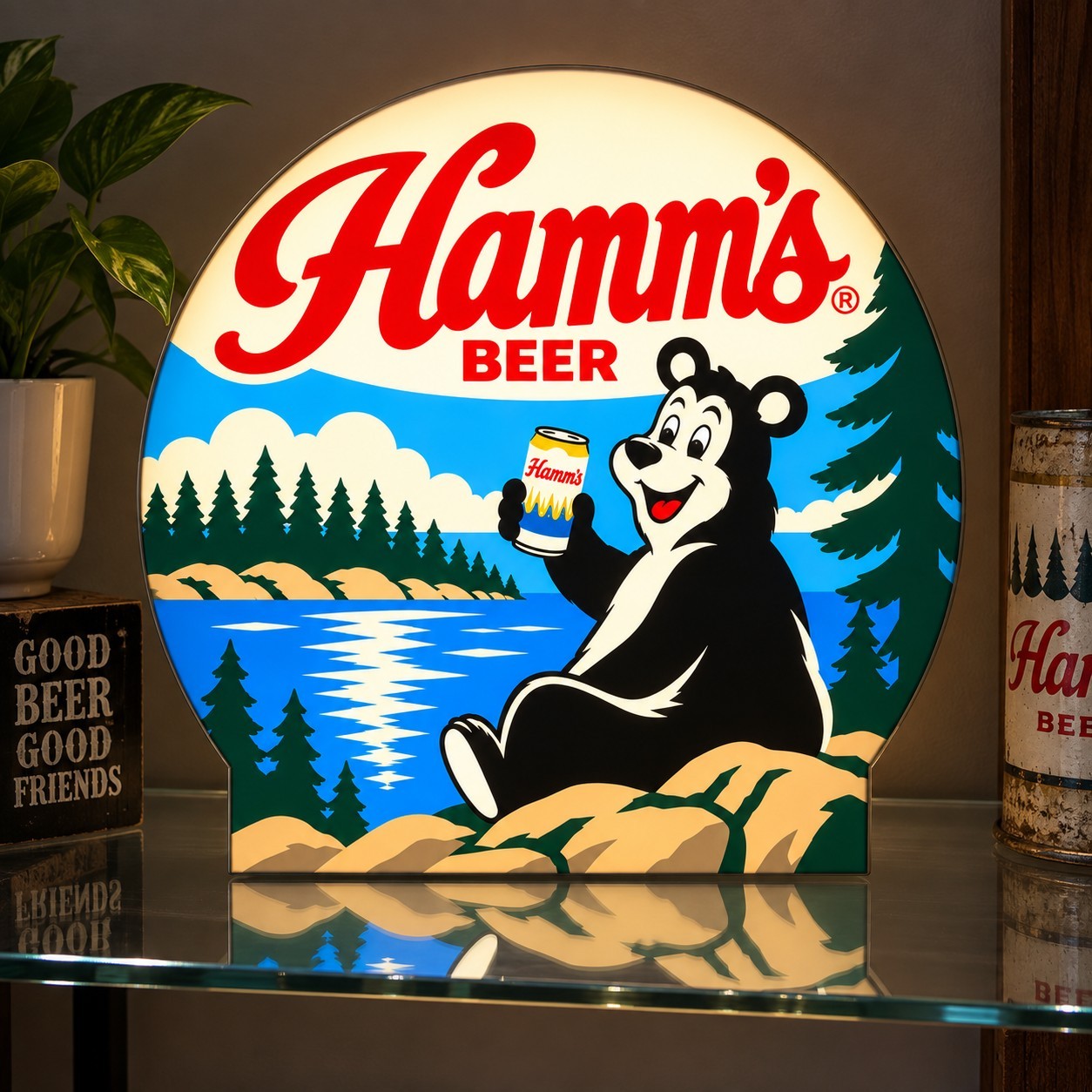 Hamm’s Beer Bear Lake Globe LED Light Box Sign Vintage Bar Man Cave Decor