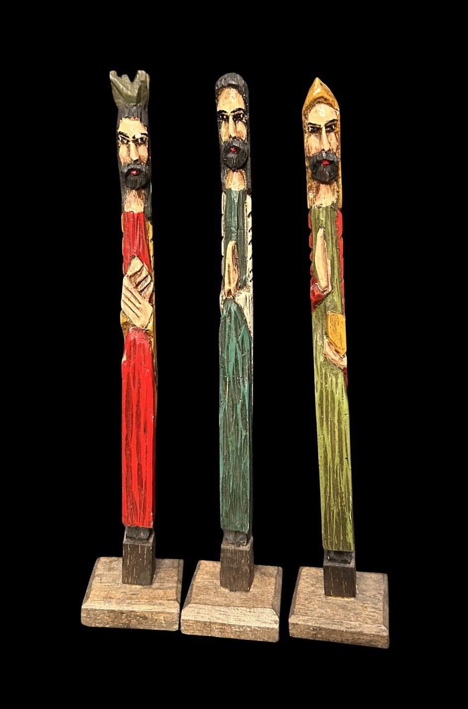 3pc VTG Folk Art JESUS CHRIST Three Wise Men Hand Carved Wood Stick Man 15”LATAM 3pc VTG Folk Art JESUS CHRIST Three Wise Men Hand Carved Wood Stick Man 15”LATAM