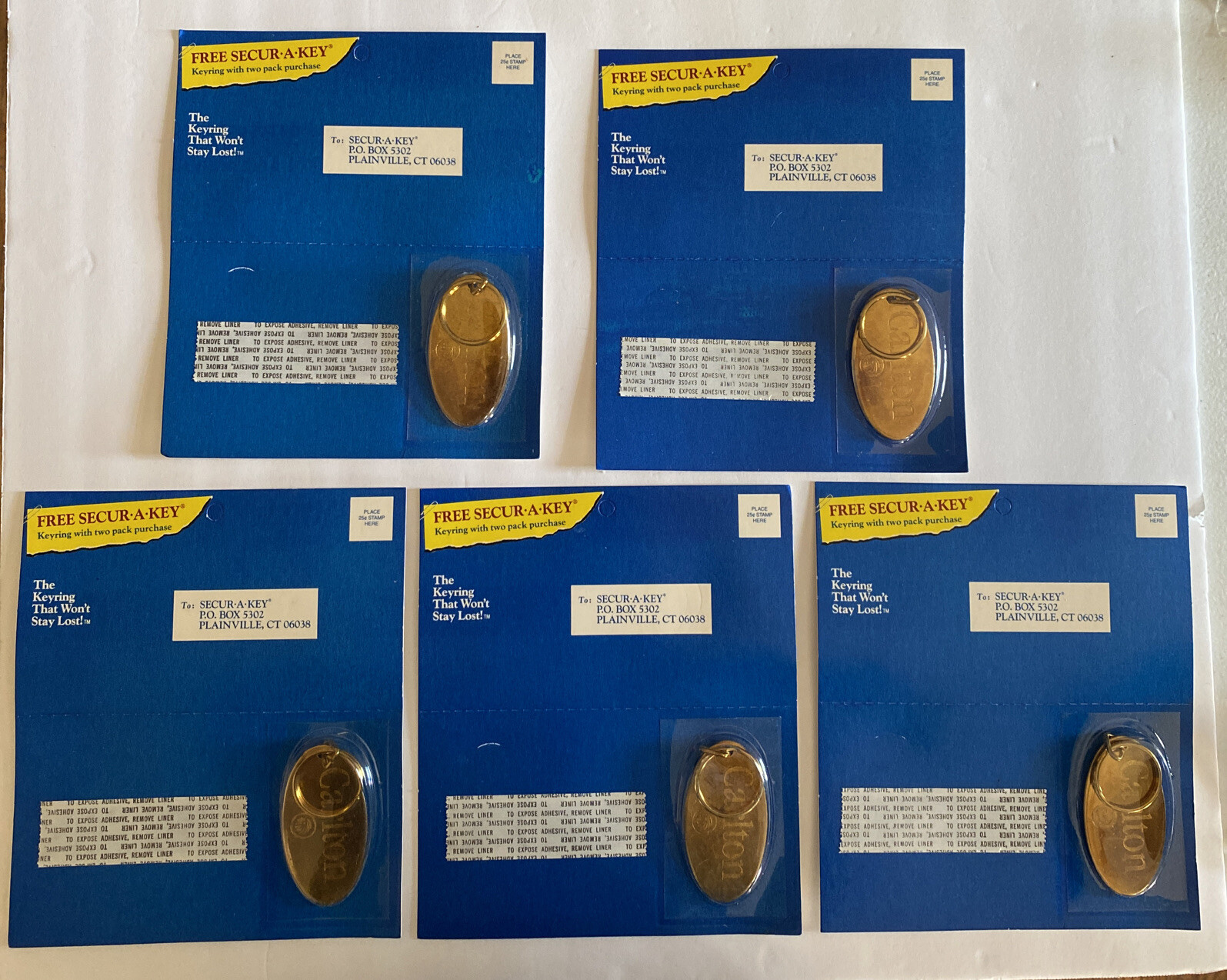 5 Vintage Carlton Cigarette Oval Keychain 1988 Carded  Secur•A•Key Tobacco Promo