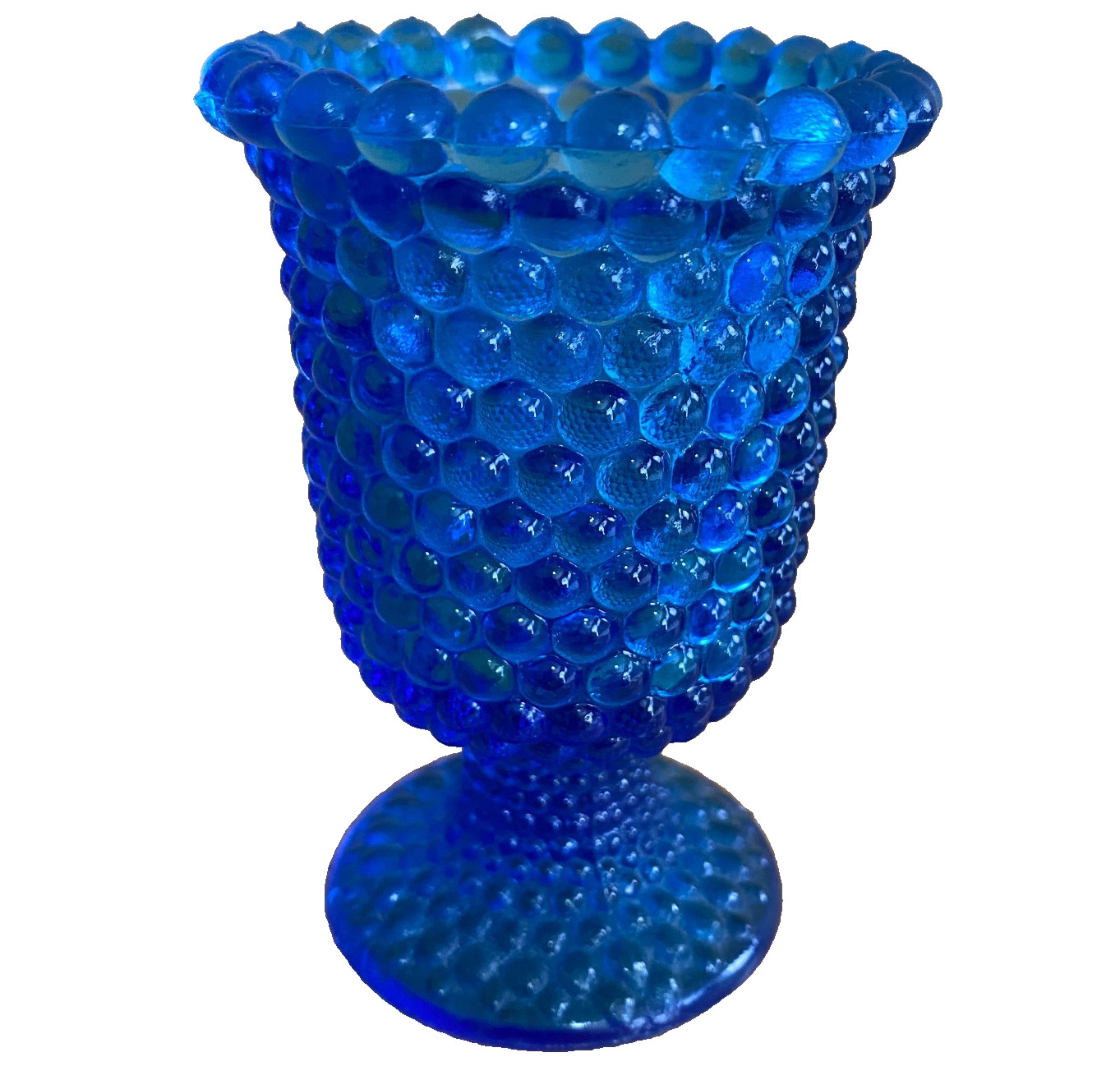 VTG Cobalt Blue Hobnail Glass Votive Candle Holder Footed Pedestal Vase 4”