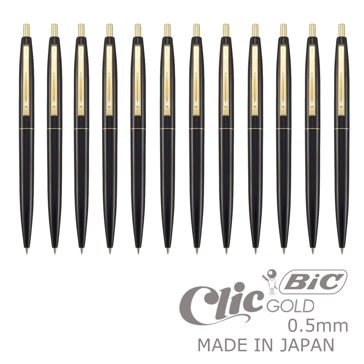 BIC Clic GOLD Classic Ball-Point Pen 12pcs Set 0.5mm Black Made in Japan BIC Clic GOLD Classic Ball-Point Pen 12pcs Set 0.5mm Black Made in Japan